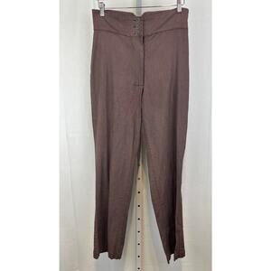 CYNTHIA ASHBY Size S High Waist Pants Linen Cotton Stretch Mauve Purple Brown